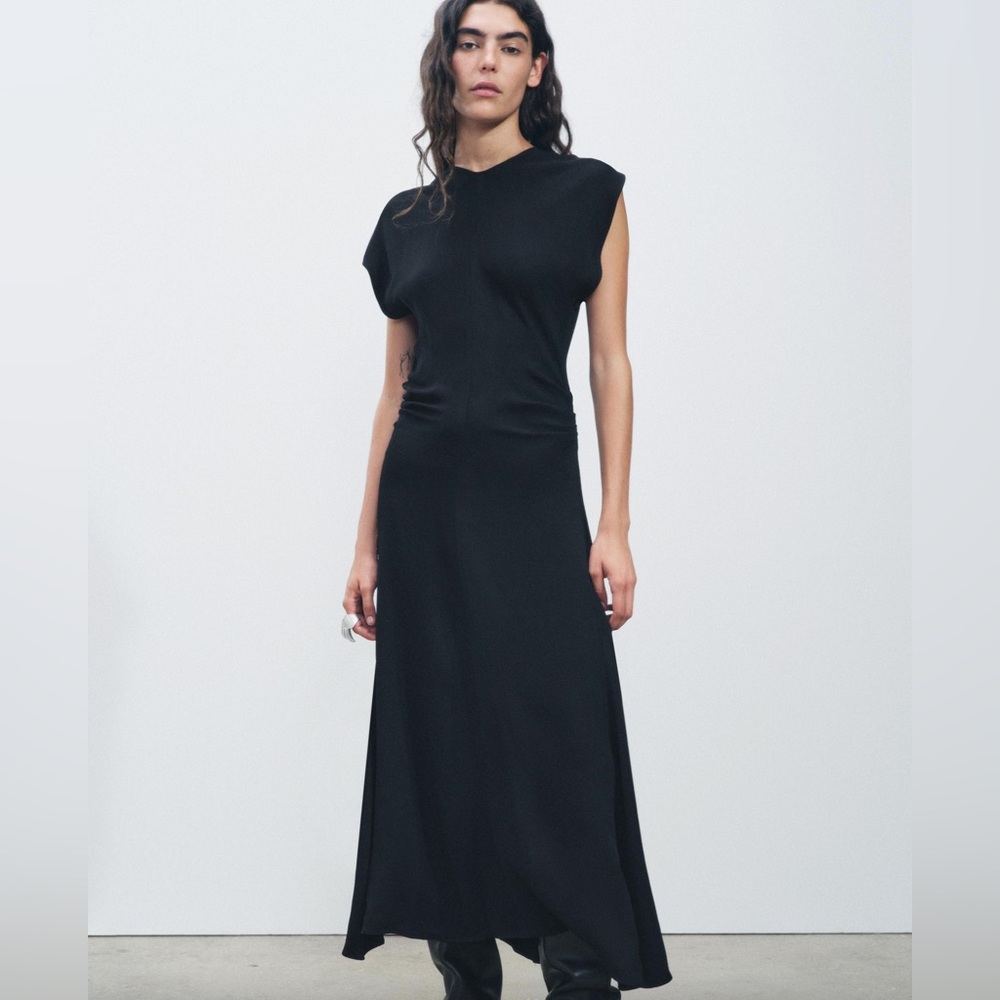 Zara Draped Sleeveless Black Dress Lightweight‎ Elegant Size XL NWT